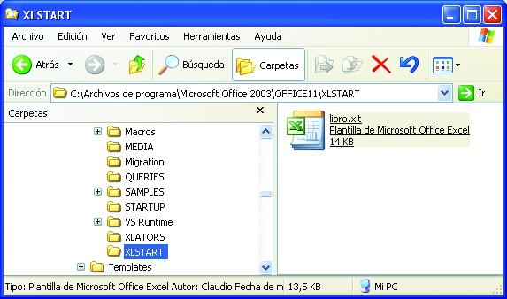 La plantilla modelo Libro suele estar en la carpeta Office\xlStart,dentro de Microsoft Office.