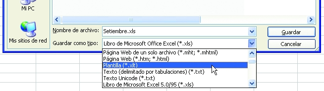 Así indicamosque el libro queestamos grabandose guardará comoplantilla. Al recibirel nombre Libro,servirá como basepara todo nuevo archivo de Excel quecreemos en adelante.