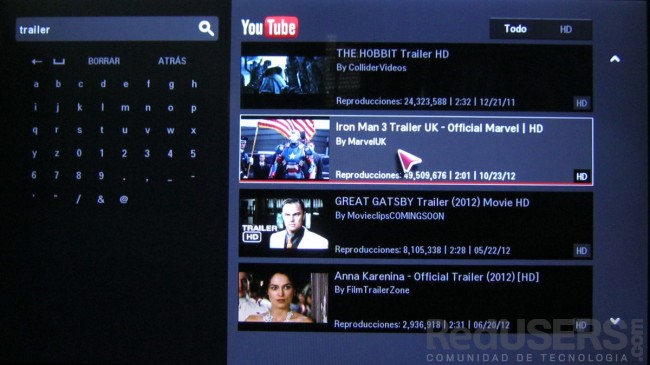 La app de Youtube reproduce sin problemas videos en HD.