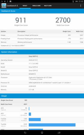 El resultado de Geekbench.