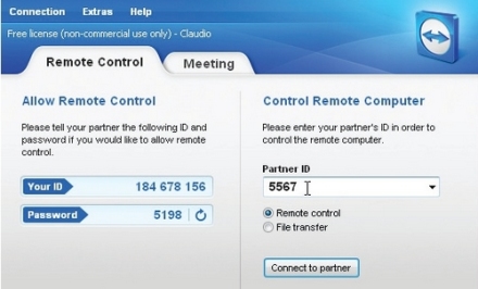 Nos dirigimos a la ventana principal de la aplicación, hacemos clic en la pestaña [Remote control] e ingresamos el ID que corresponde al equipo que deseamos controlar. Luego hacemos clic en [Connect to partner].