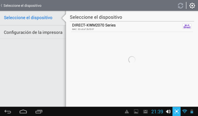 13 - Seleccionamos alguna impresora que encuentre. Como mi impresora no estaba conectada a la red wifi solo aparece la opción de conectarse directamente a la impresora por Direct WiFi. Si estuviera conectada a la red wifi me aparecería la opción de conectar por IP. 