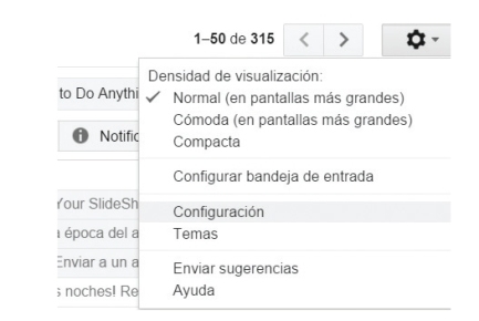 Ingresamos a la cuenta de Gmail y hacemos clic en [Configuración]. En el menú desplegable seleccionamos nuevamente [Configuración].