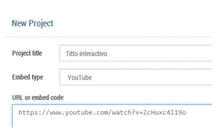 Haremos clic en [New] de la sección [Projects]. Completaremos la información del proyecto e incluiremos la URL del video que editaremos en [Paste URL or Embed code].