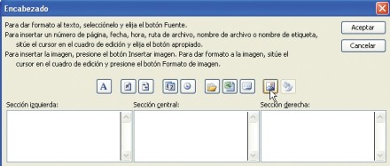 Con este botón insertamos una imagen dentro del encabezado en Excel 2003