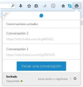 PASO 01 Iniciamos el navegador Mozilla Firefox y en la barra de herramientas superior hacemos clic en [Hello]. En el menú desplegable presionamos el botón [Iniciar una conversación].