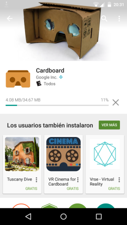 Cardboard: la aplicación oficial Google Cardboard aplica tanto para las gafas de Google como para la fabricada por Frávega.