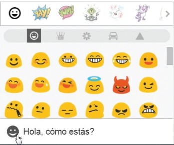 Para enviar un emoji, en la parte inferior de esta ventana hacemos clic en [Añadir un emoticono o una pegatina] y luego seleccione una de las opciones disponibles.