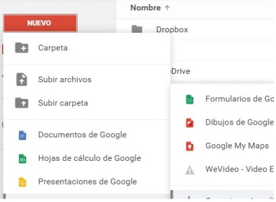 Accedemos a nuestra cuenta de Google Drive. En el panel lateral hacemos clic en [Nuevo] y en el menú desplegable seleccionamos [Más/Conectar más aplicaciones].