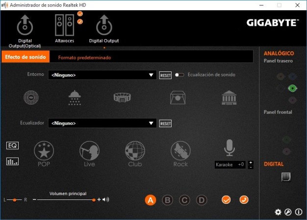 El software para el control del audio integrado es muy completo.