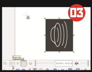  Al seleccionar el elemento en el documento, se activa la barra de control del mismo. Hacemos clic en [Reproducir] para escuchar el audio o ver el video.