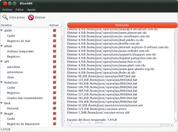 Al igual que el reconocido CCleaner, BleachBit se ocupará de mantener el disco limpio en Linux.