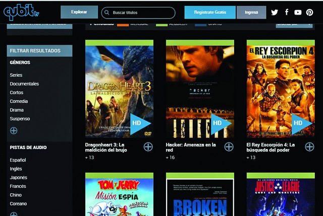 En Qubit podemos buscar películas por género, país, calidad, pista de audio o subtítulos en diferentes idiomas, entre otros filtros.
