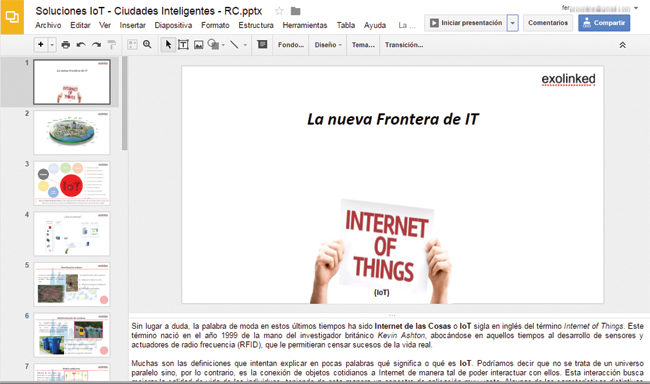 Presentations, integrante de Google Docs, permite crear presentaciones estilo Powerpoint, reproducirlas, y hasta editar archivos creados con la herramienta de Microsoft.