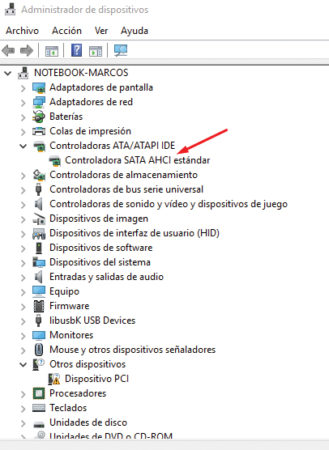 El listado de dispositivos nos muestra los controladores de cada componente.