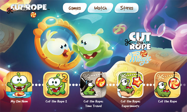 La famosa saga Cut the rope hace uso de animaciones oscilantes con aceleración.