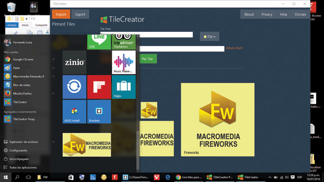 Nuestro ícono ha sido agregado exitosamente al apartado de Tiles del nuevo menú Inicio de Windows 10.