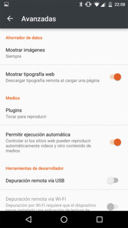 Además, Firefox nos ofrece la posibilidad de desactivar el uso de fuentes web, para poder ahorrar en nuestro consumo de datos.